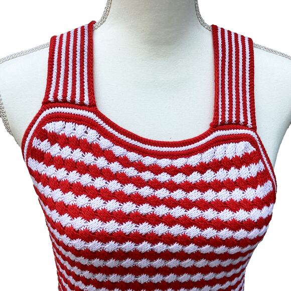 Gap Crochet Tank Knit Sweater Top White & Apple Red Women's Medium - Picture 9 of 10